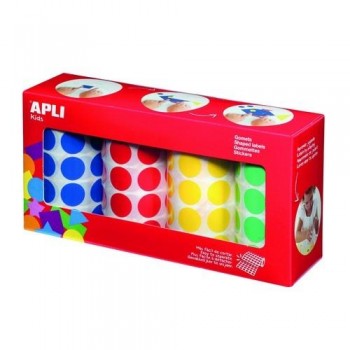 ETIQUETAS APLI GOMETS REDONDO 20CM  4ROLLOS COLORES PARCHIS