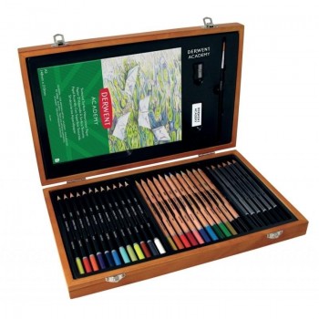 CAJA DERWENT DE MADERA 35 LAPICES DE COLORES