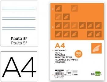 RECAMBIO LIDERPAPEL DINA4 4ANI 2RAYA 2,5 100GRM