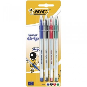 BOLIGRAFO BIC GRIP CRISTAL MED BLISTER 4 COLORES