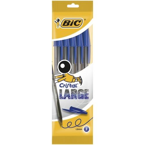 BOLIGRAFO BIC LARGE CRISTAL 1.6 AZUL BOLSA DE 5