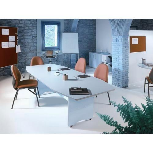 Mesa reunión 220x100 cm. diámetro pies columna alumnio  y tablero haya serie Meeting Rocada