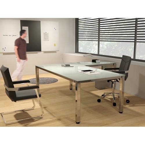 Mesa 140x80 cm. estructura Aluminio Tablero Cristal serie Executive Rocada
