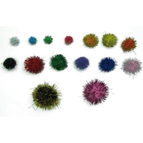 POMPONES SURTIDOS COLORES Y TAMAÑOS BTILLANTES PACK100