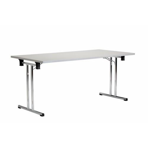 Mesa plegable estructura cromada y tablero melamina gris Rocada