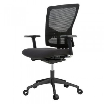 Silla oficina rd937-1 respaldo malla negra y asiento tapizado gris, brazos incluidos