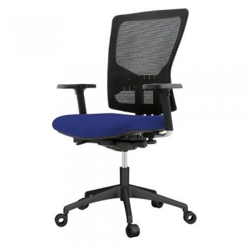 Silla oficina rd937-3 respaldo malla negra y asiento tapizado azul, brazos incluidos