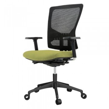 Silla oficina rd937-6 respaldo malla negra y asiento tapizado verde, brazos incluidos