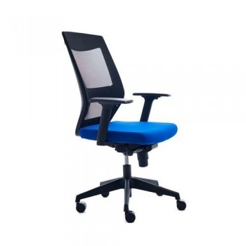 Silla oficina rd908-3 respaldo malla negra y asiento tapizado azul con sistema sincro, brazos regulables incluidos