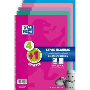 CUADERNO OXFORD FOLIO 80H 90GR CUADRO PACK 4+1 TENDENCIAS