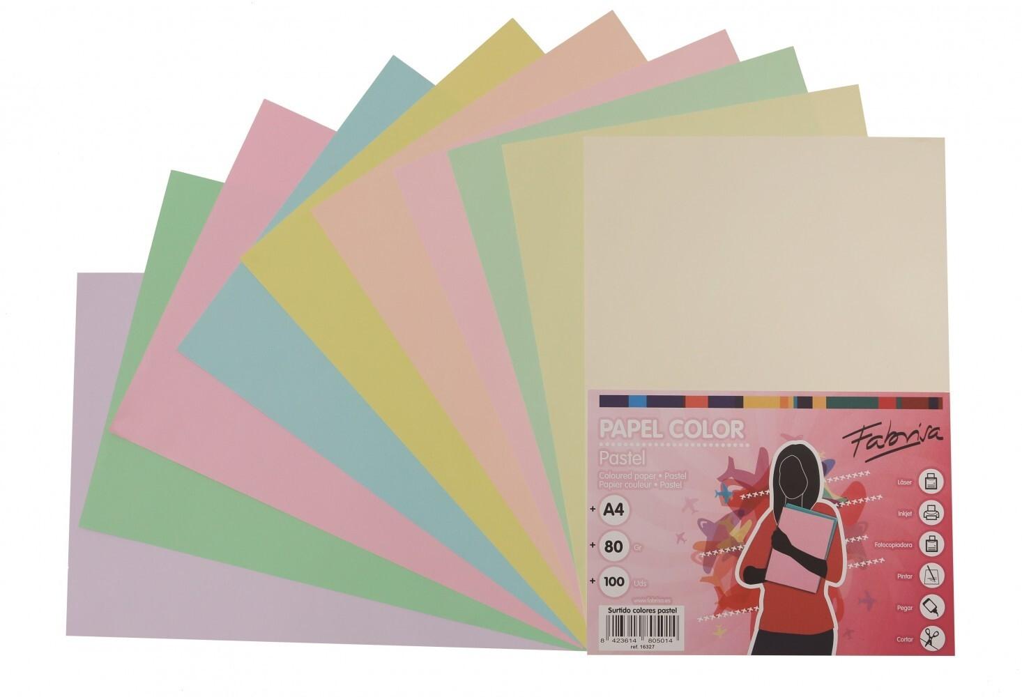 PAPEL DINA4 80GR PAQ100 10 COLORES PASTELES SURTIDOS