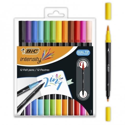 ROTULADOR BIC DOBLE PUNTA PINCEL 12 COLORES DUAL TIP