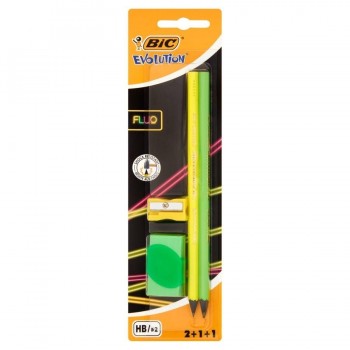 LAPIZ BIC EVOLUTION FLUOR PACK GOMA  SACAPUNTA