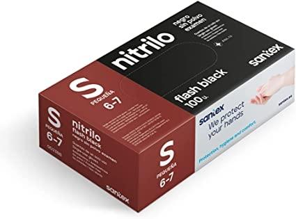Santex Flash Black Pack de 100 Guantes de Nitrilo Talla S - 6 gramos - Sin Polvo - Libre de Latex - No Esteriles - Color Negro