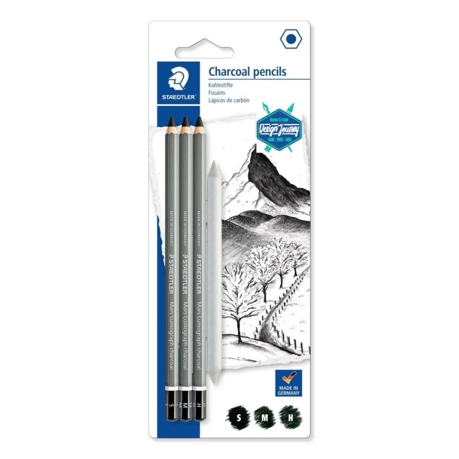 LAPIZ CARBONCILLO STAEDTLER  ESTUCHE 3LAPICES + DIFUMINADOR