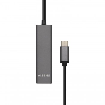 HUB USB 4 PUERTOS 3.1 USB-C MACHO USB A GRIS CON TARJETA DE RED