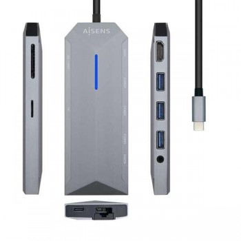 HUB USB AISENS 9EN 1 Hub USB-C 3.0 con 3x USB-A 3.0, 1x HDMI 1x RJ45, 1x PD 100W, 1x Audio 3.5mm, 1x Lector SD, 1x Lector MicroS